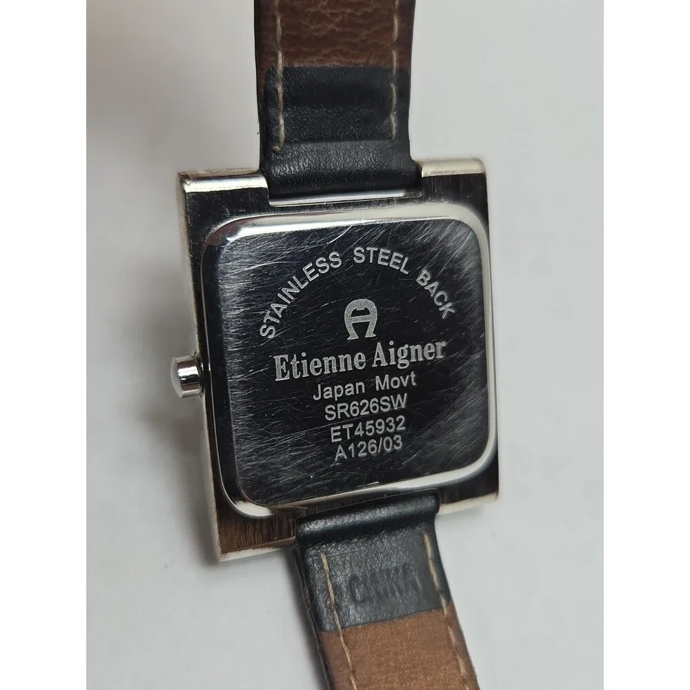 Vintage Etienne Aigner Womens Silver Black Dial Leather Quartz Watch New Battery